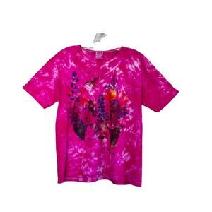 Vintage 90s Hummingbird Tie Dye Floral Palm Springs Graphic Tee